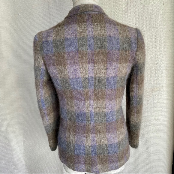 Vintage 70s M Fall Mohair Plaid Blazer Jacket - Picture 5 of 8